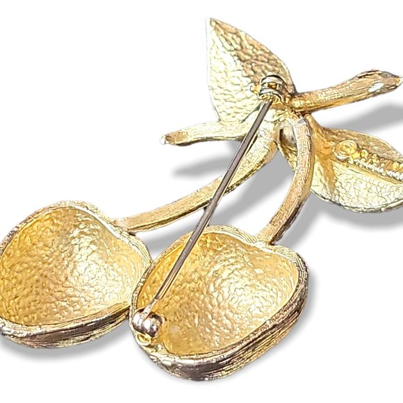 Vintage Brooch Signed Sarah Coventry Gold Tone Cherries - Picture 6 of 8